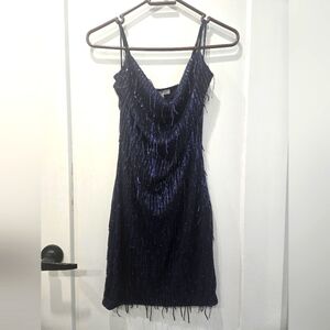 Navy Blue Sequined Bodycon Dress